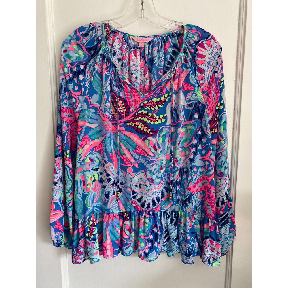 Lilly Pulitzer Tensley Blouse Fantasy‎ Garden Ruffle Size Small
